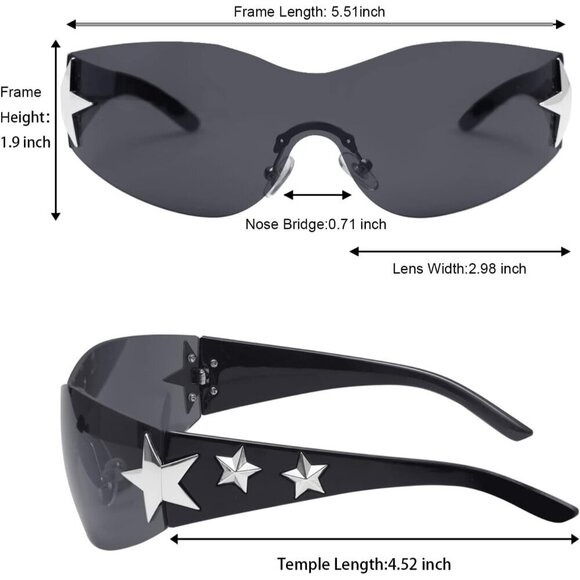 Rimless Y2K Sunglasses Unisex Oversized Shield Fashion Accessories